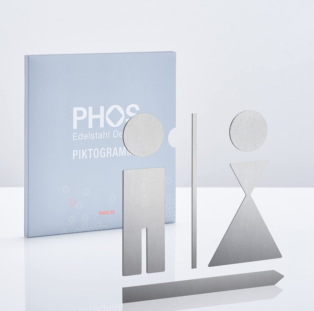 PHOS Design, P0202, Piktogramm WC-Symbol-Set 13,8 x 12,8 cm, Herren- und Damen-Toilette, Richtungspf