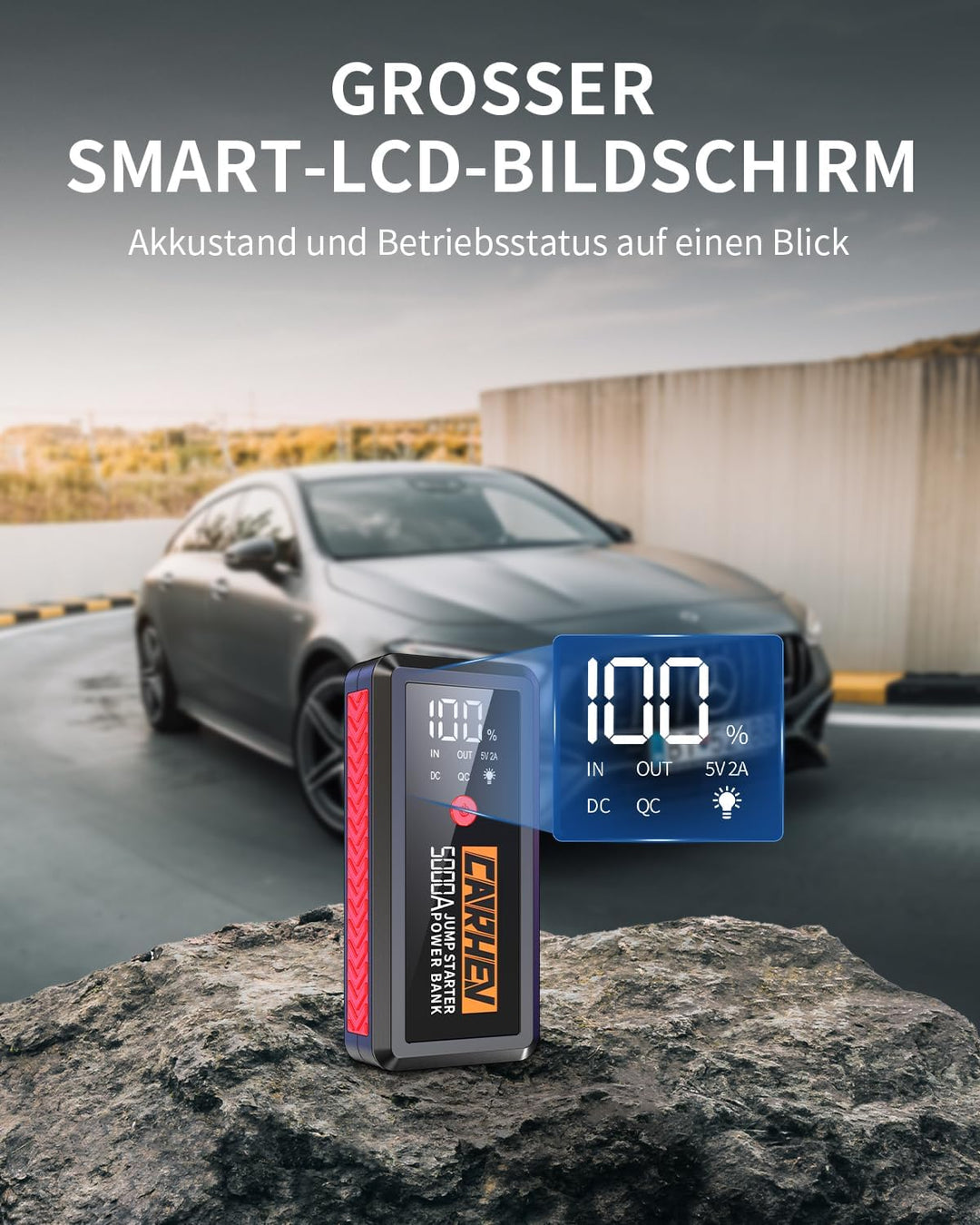 CARHEV Starthilfe Powerbank, 5000A Booster Auto Starthilfe, 12V Starter Powerbank(Bis zu 8.0L Benzin