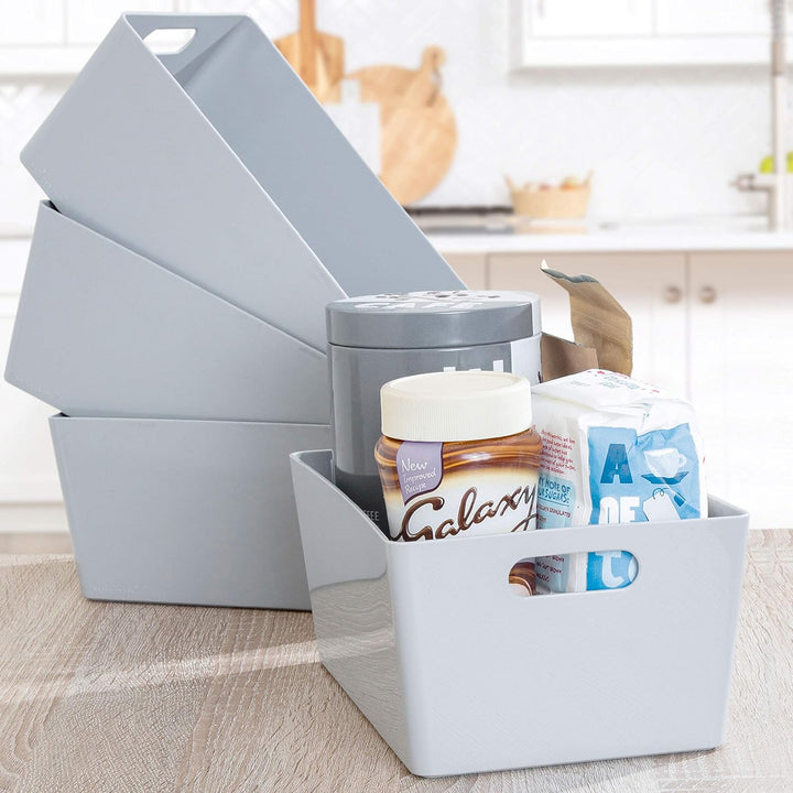 3x Ordnungsboxen - 11 cm hoch - GRAU - 25x17x11cm - 3,9 Liter - DINA5 - Ordnungskorb - Schubladenorg