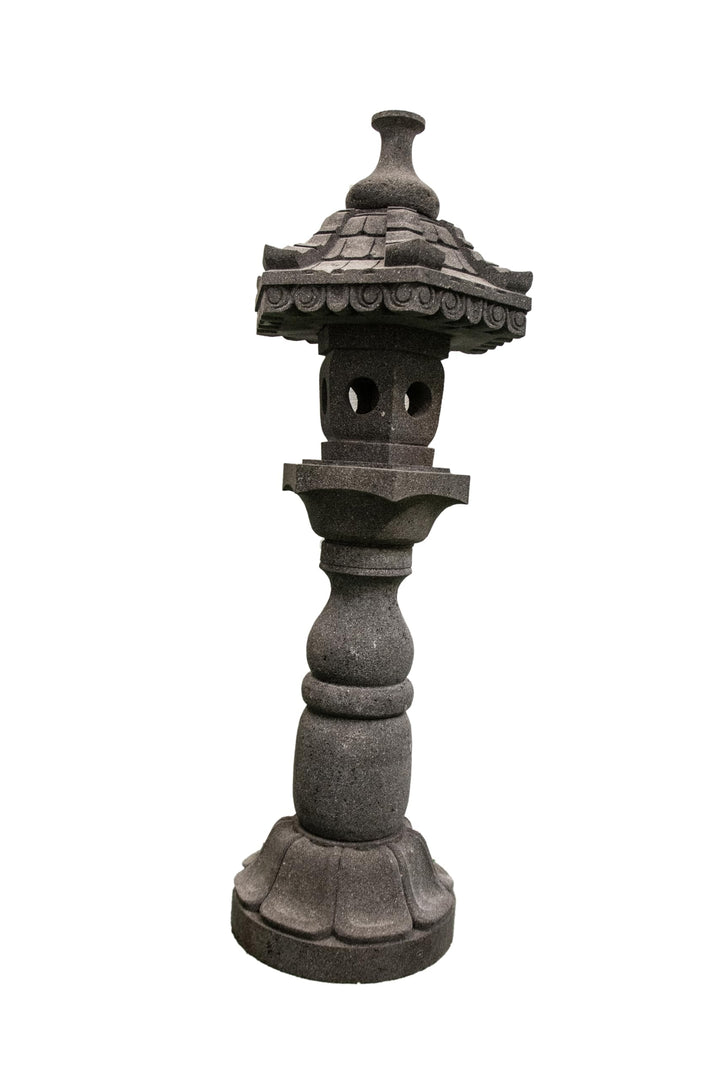 IDYL Lavastein Stein Laterne Kaiserpagoda| Höhe 145 cm | frostfest | Asiatische Garten-Dekoration |