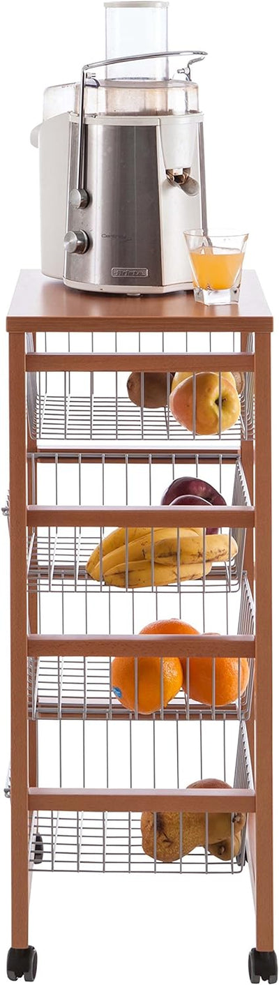 ARREDAMENTIITALIA Arredamenti Italia Küchenwagen GINGERONE, Holz - 4 Körbe - Farbe: Kirsche Holz AR-