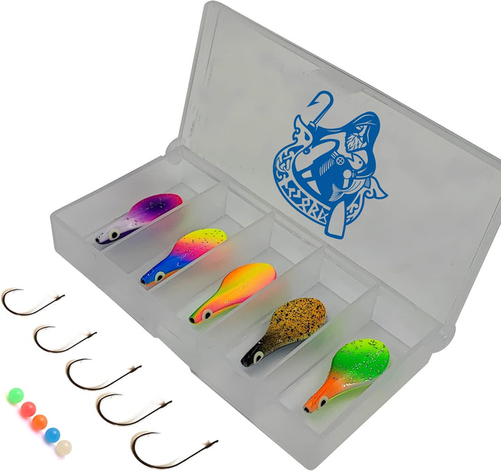 Njord Kalastus Inline Spoon Forelle in Box | UV Aktiv und Selbstleuchtende 3D Augen | Durchlaufblink