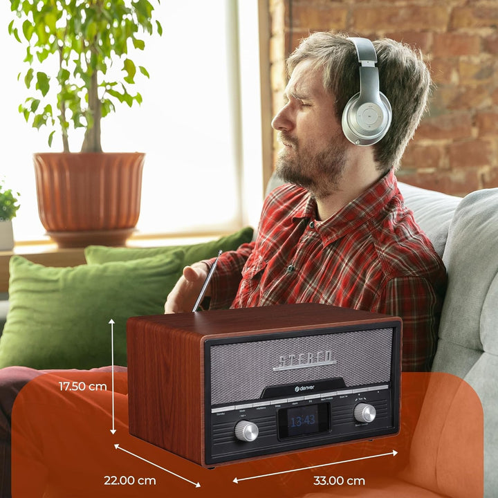 DENVER MDA-525DW Retro Mikro HiFi Anlage - DAB+ & FM Radio - CD-Player - Bluetooth - USB-Anschluss -