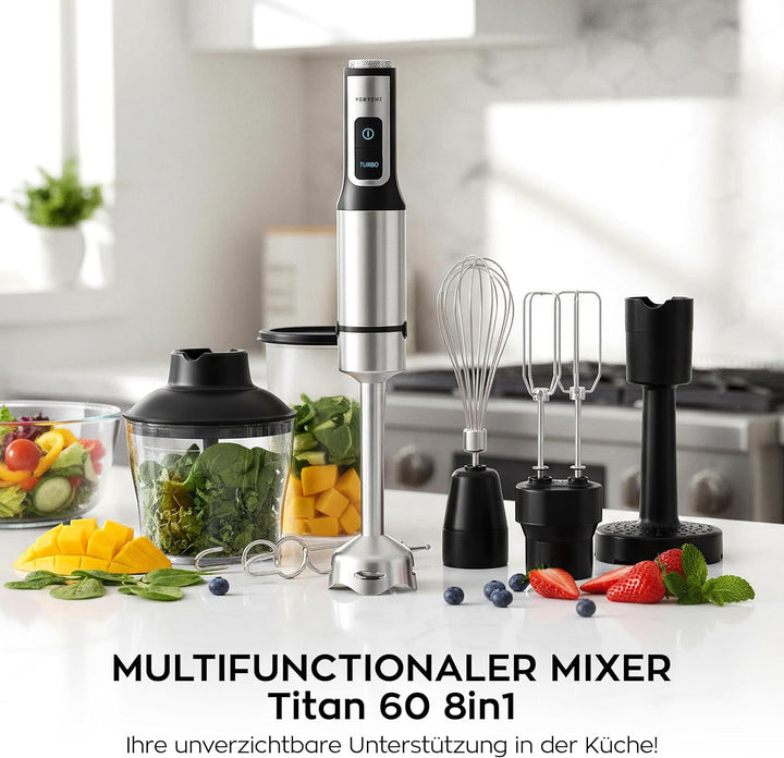 Titan 60 Stabmixer Set 8 Funktionen 1500W, Handmixer mit Pürierstab und Multizerkleinerer, Smoothie