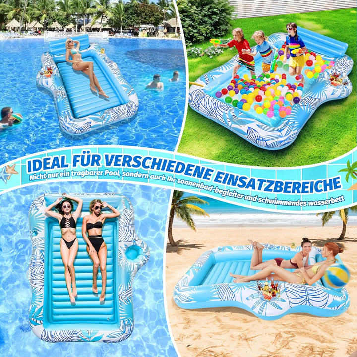 Charmofun Luftmatratze Tanning Pool Gross, 210 * 155 cm Doppelte Deluxe Aufblasbarer Sonnenpool mit