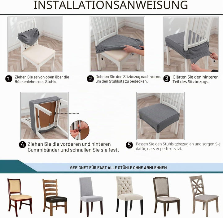 JUNZHE Diamantgitter wasserdichte Stuhlsitzbezüge für Esszimmerstühle Stretch-Esszimmer-Küchenstuhl-