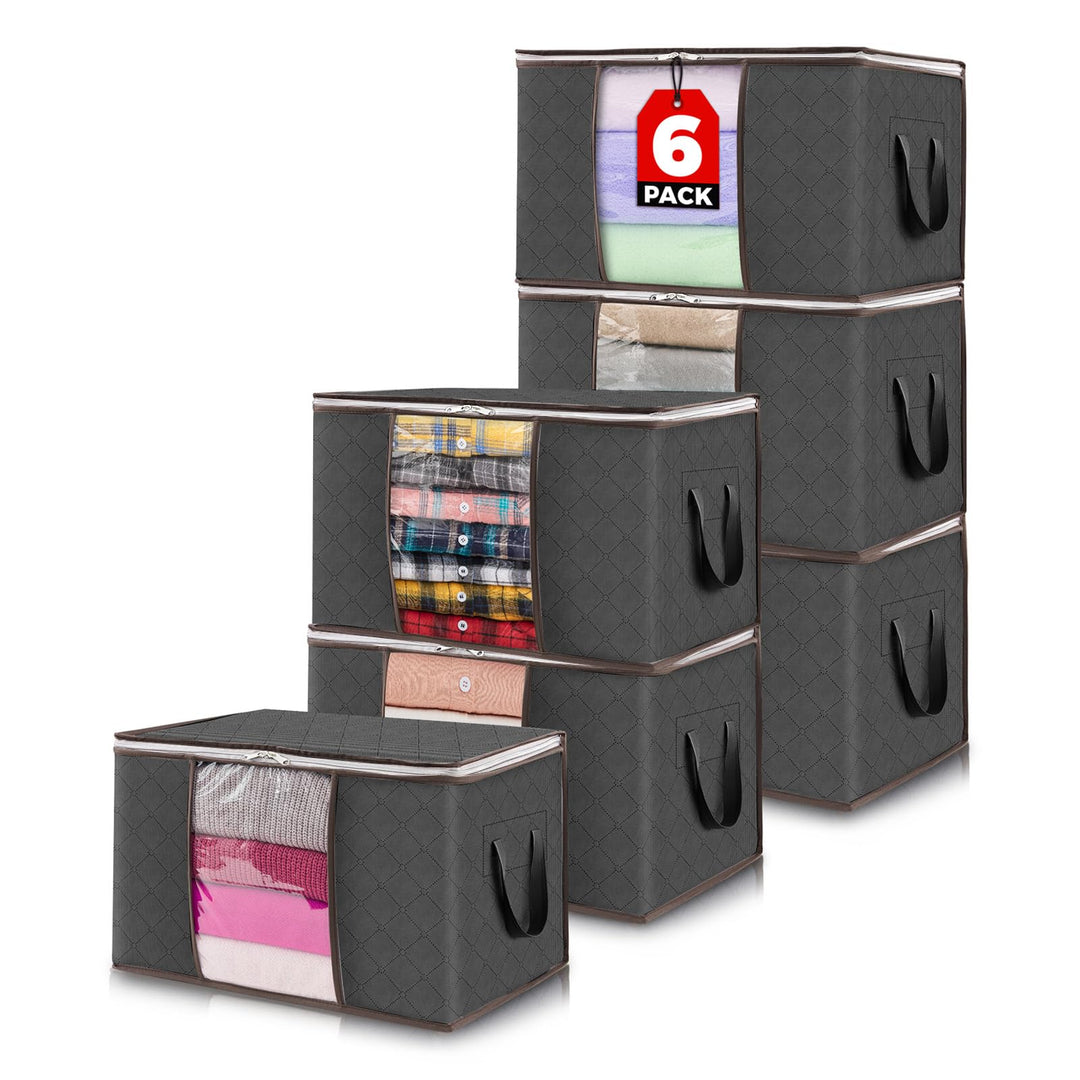 Lifewit 6 Stück Aufbewahrungstasche, Aufbewahrungsbox mit Deckel, 50L Kleiderschrank Organizer Faltb