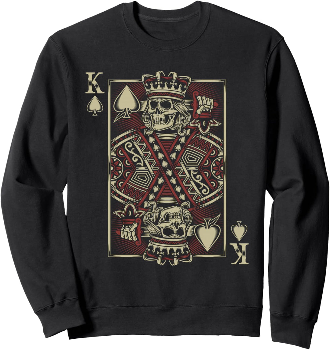 King of Spades Skull Men Poker-Kartenspiel Grunge Biker Karten Sweatshirt