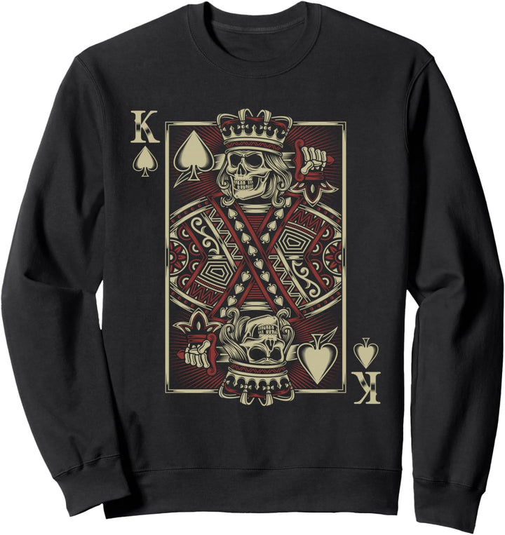 King of Spades Skull Men Poker-Kartenspiel Grunge Biker Karten Sweatshirt