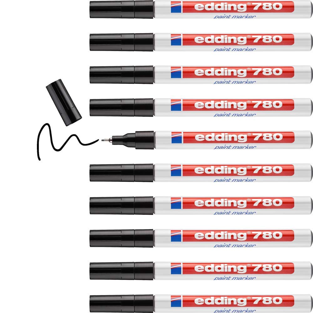 edding 780 Lackmarker - schwarz - 10 Stifte - Rundspitze 0,8 mm - Lackstift zur Markierung und Besch