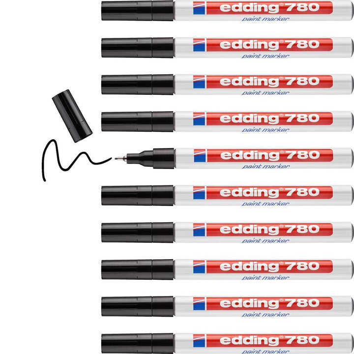 edding 780 Lackmarker - schwarz - 10 Stifte - Rundspitze 0,8 mm - Lackstift zur Markierung und Besch