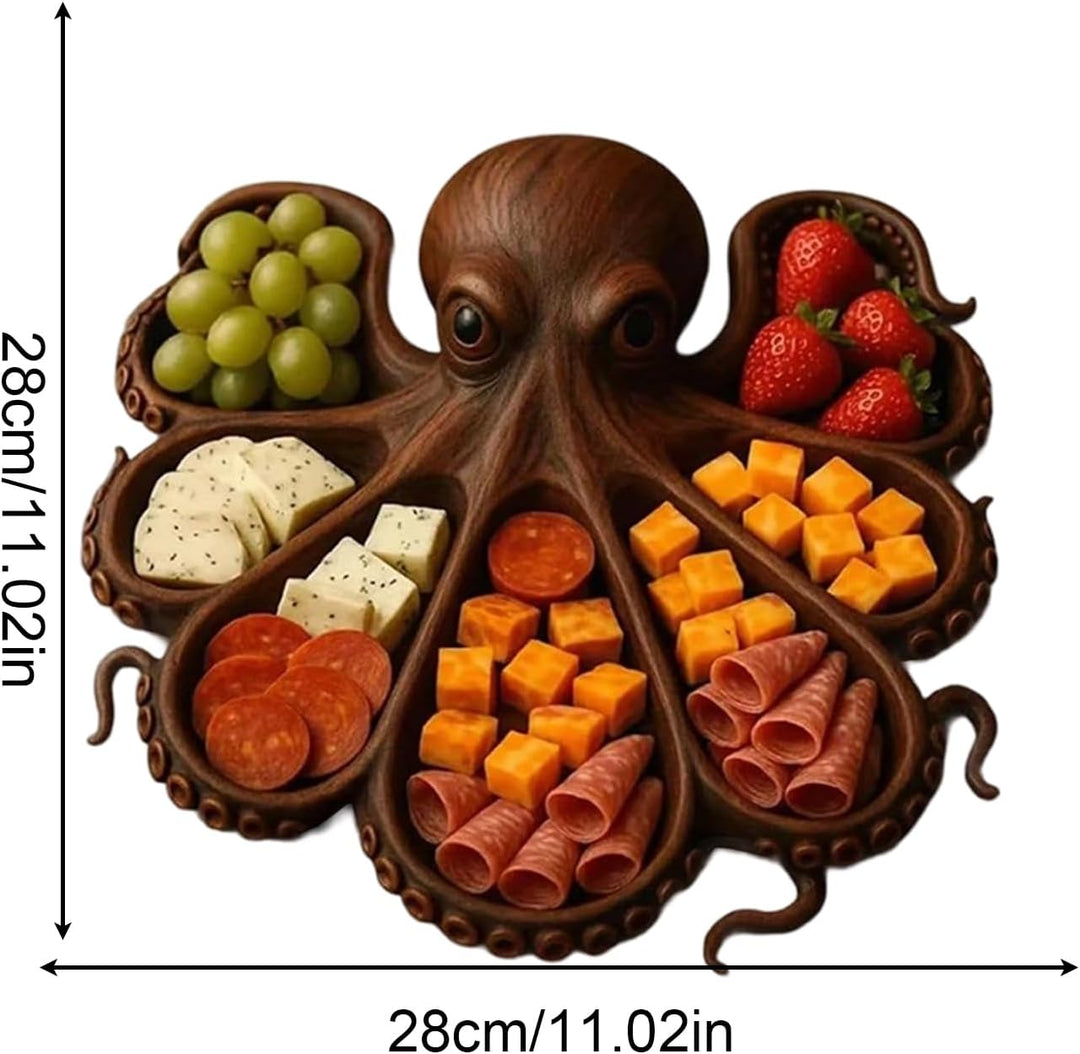 Charcuterie-Platte,Holz Servierplatte Mit Oktopus-Design Für Charcuterie | Aufbewahrungsbox Mit Unte