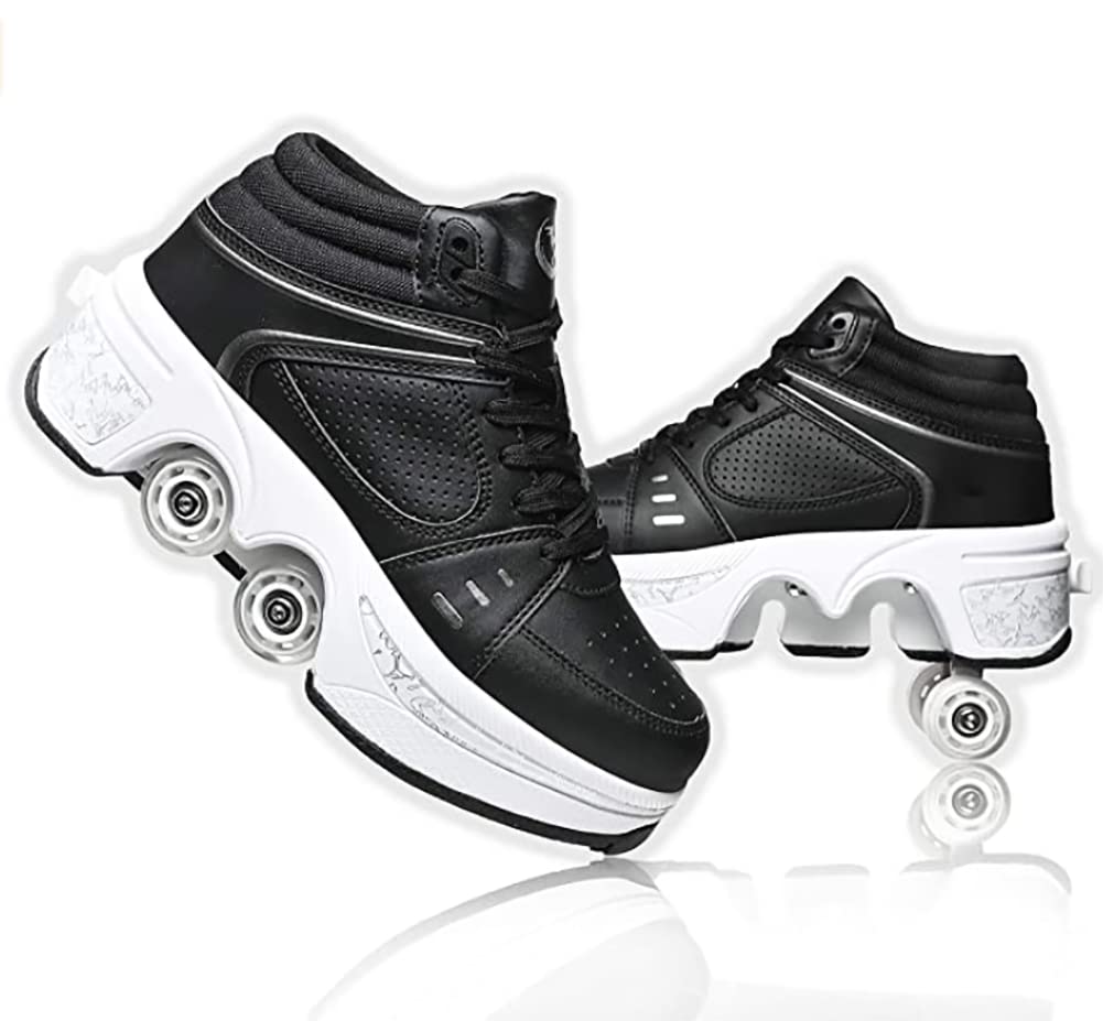 Schuhe mit Rollen LED Leuchtend Skates 4-Rad Verstellbare Rollschuhe Verstecktes Rad für Laufsportsc