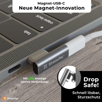 XtremeMac® Premium Magnetischer USB C Adapter für Apple MacBook, iPad und andere USB-C Geräte, Schne