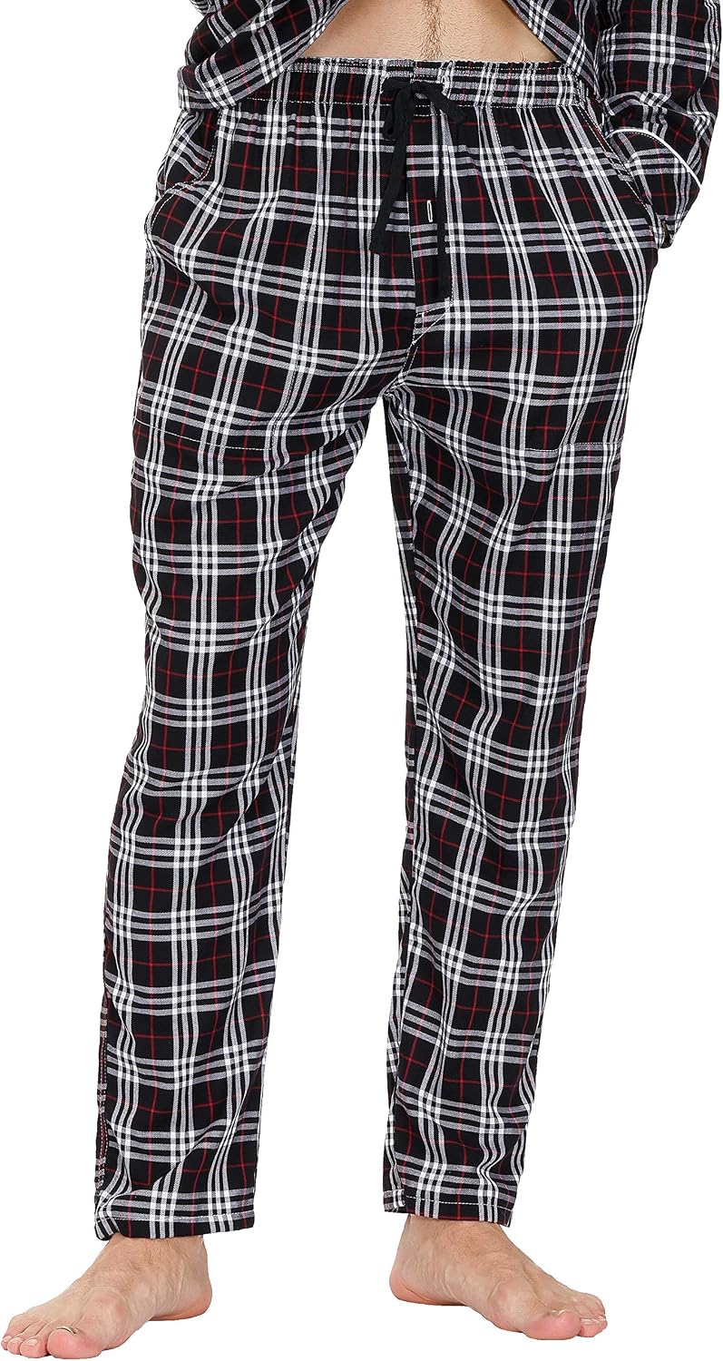 Herren Pyjamahose Warm Lang Baumwolle Weich Schlafanzughose Kariert Winter Nachtwäsche Freizeithose,