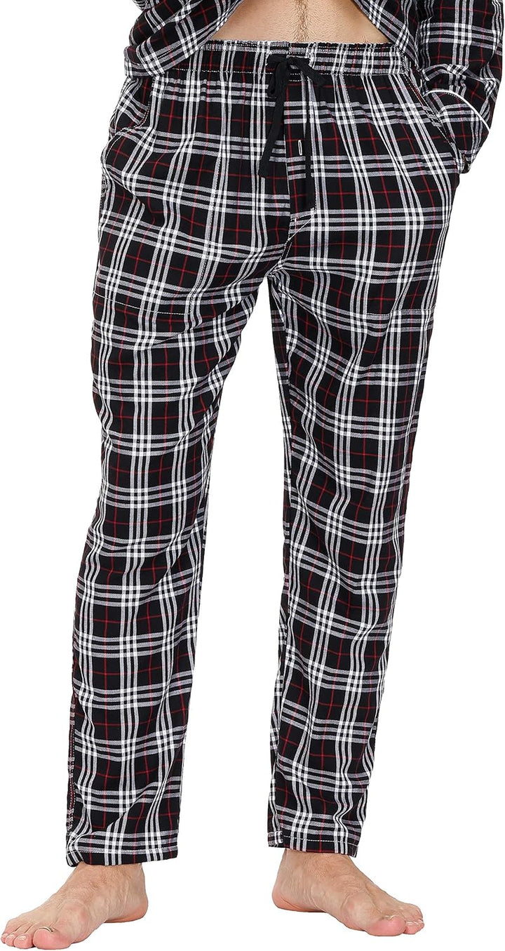 Herren Pyjamahose Warm Lang Baumwolle Weich Schlafanzughose Kariert Winter Nachtwäsche Freizeithose,