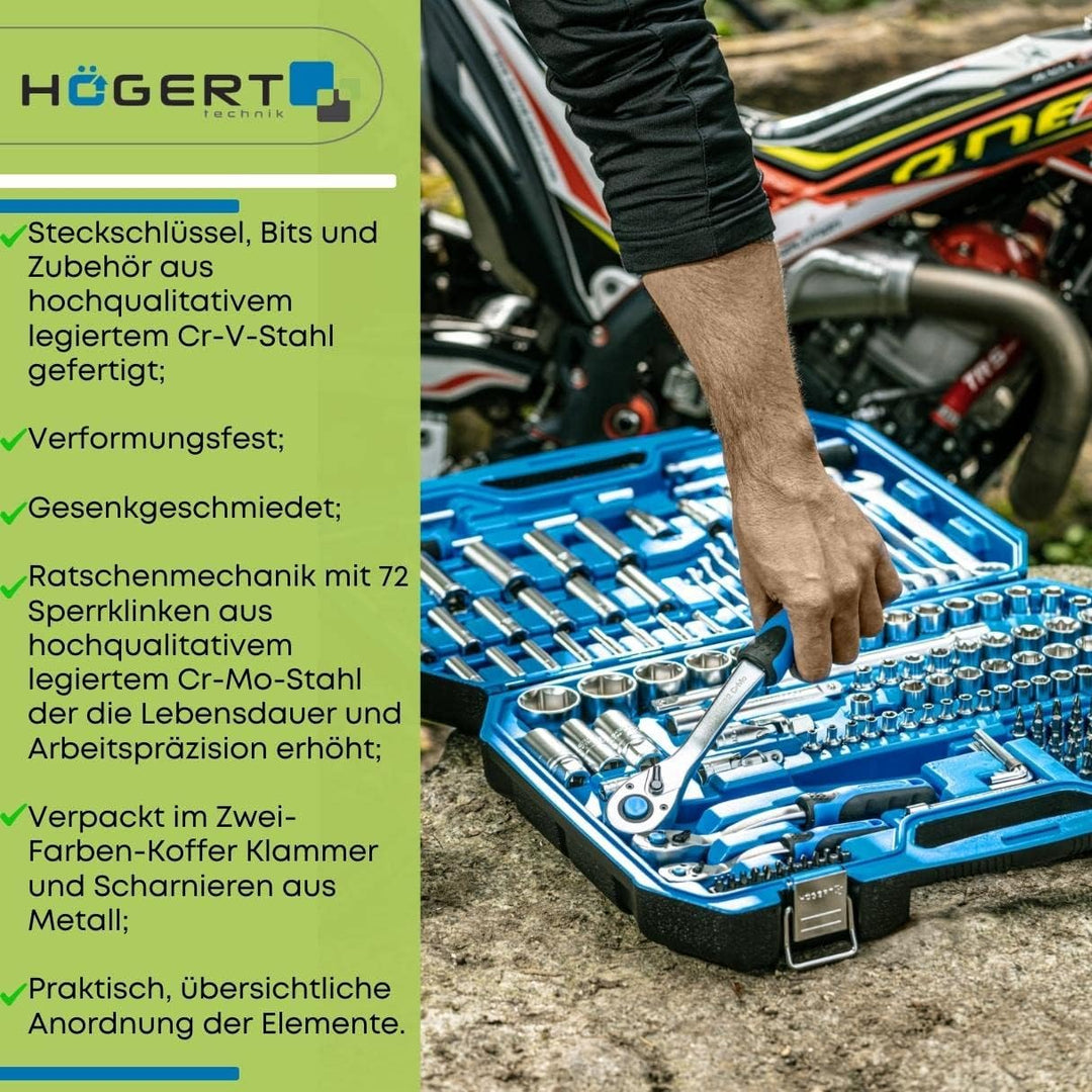 Högert Technik - Werkzeugset I Steckschlüssel, Bits und Zubehör I Hochqualitativem legiertem Cr-V-St