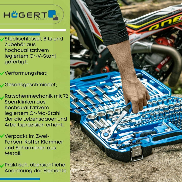 Högert Technik - Werkzeugset I Steckschlüssel, Bits und Zubehör I Hochqualitativem legiertem Cr-V-St