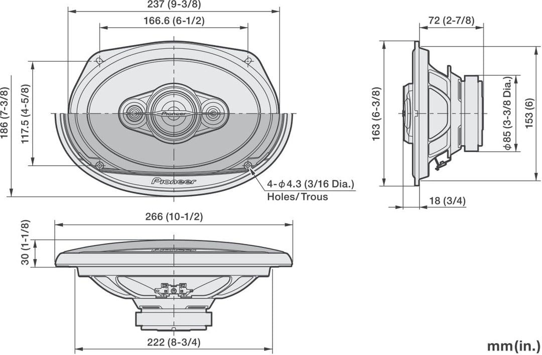PIONEER TS-A6971F 6 x 9 4-Weg-Koaxial-Lautsprecher Set mit 2 Lautsprechern (je 600W max., 100W Sinus