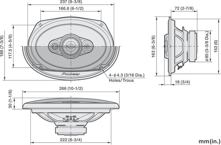 PIONEER TS-A6971F 6 x 9 4-Weg-Koaxial-Lautsprecher Set mit 2 Lautsprechern (je 600W max., 100W Sinus