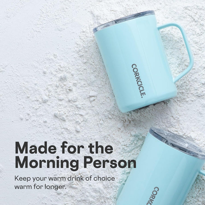 Corkcicle Dreifach isolierter Kaffeebecher mit Deckel, Edelstahl-Campingbecher mit Griff, heiss für