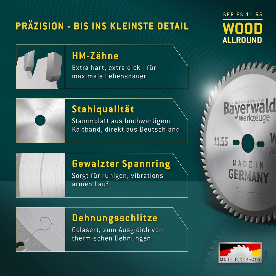 Bayerwald - HM Kreissägeblatt - Ø 300 x 3.2 x 30 | Z=60 GW | Serie 11.55 - Wechselzahn für Längs- &