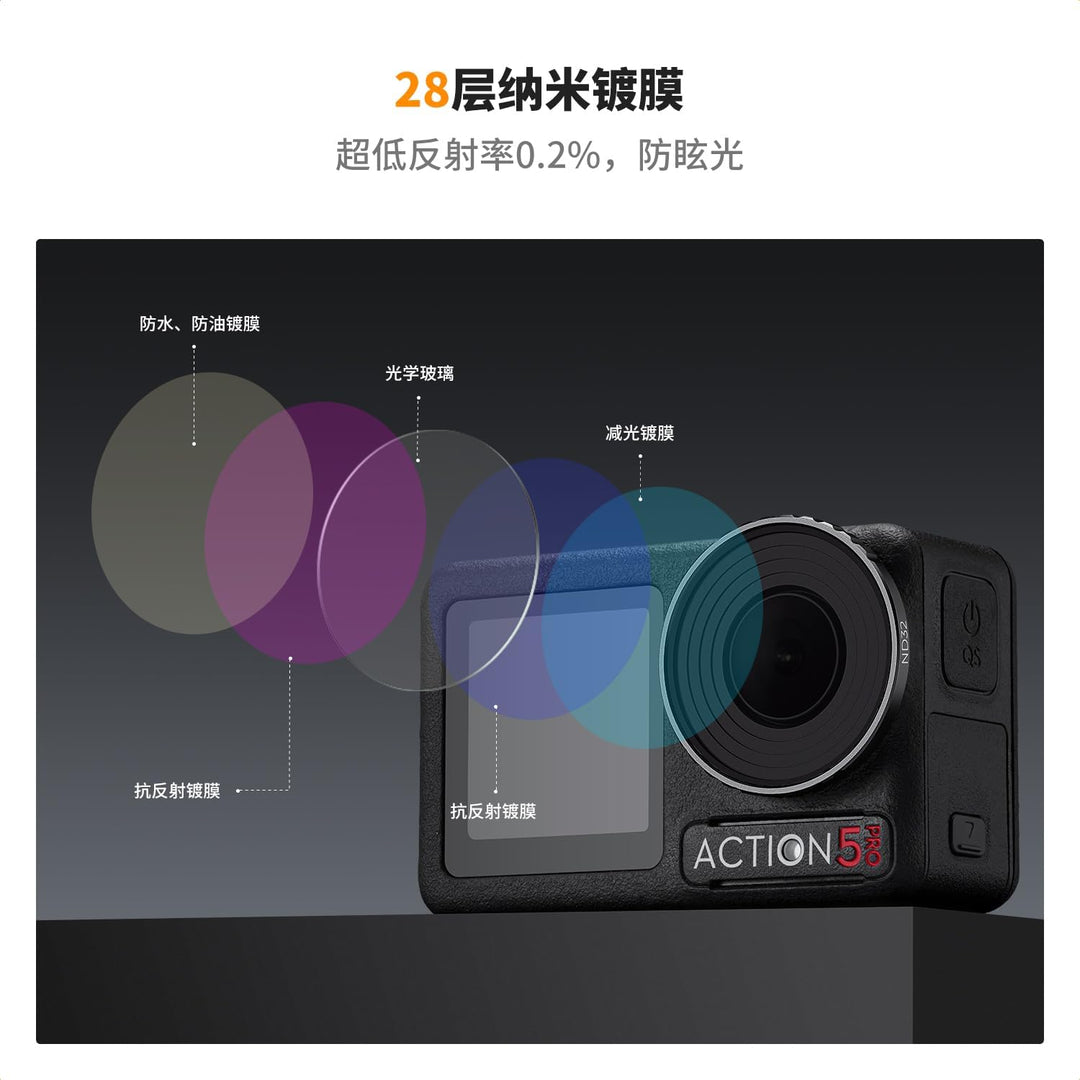 K&F Concept ND Filtersets,4er Pack ND8, ND16, ND32，ND64 Filter kompatibel mit DJI Osmo Action 4 ND8+
