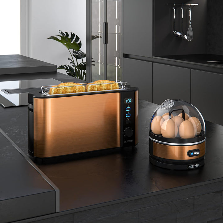 Arendo - SET Toaster FRUKOST mit Eierkocher SEVENCOOK Edelstahl Kupfer, Toaster 2 Scheiben, LED-Disp