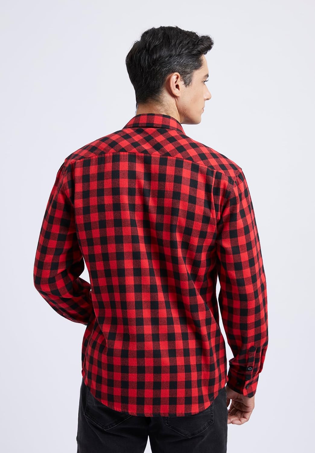 HISDERN Herren Hemd Checked Flanell Shirt, Herren Langarm Oberteil für Männer mit Brusttaschen, Butt