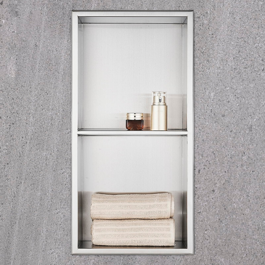 HANFU Wandnische Dusche Edelstahl, Duschnische Flexibler Einbau, Doppelregal Wandnische Dusche Lager