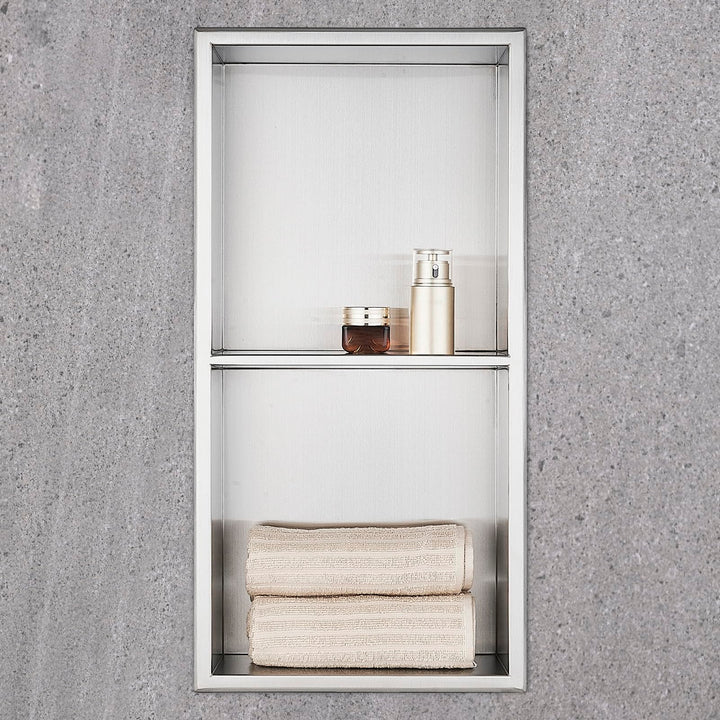 HANFU Wandnische Dusche Edelstahl, Duschnische Flexibler Einbau, Doppelregal Wandnische Dusche Lager