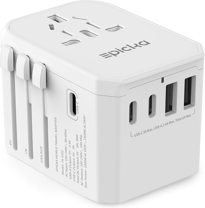 EPICKA Reiseadapter Weltweit, Universal Reisestecker Adapter 30W, Internationaler Steckdosenadapter