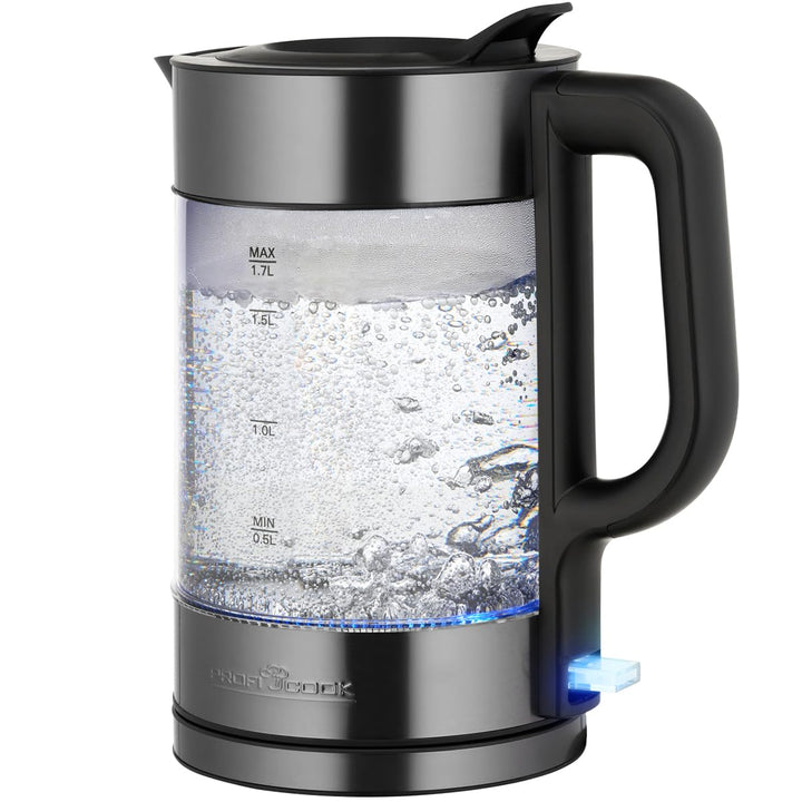 ProfiCook® Wasserkocher Glas | 1,7L | 2200W | beleuchtet | BPA frei | Einhandbedienung | 360° drehba