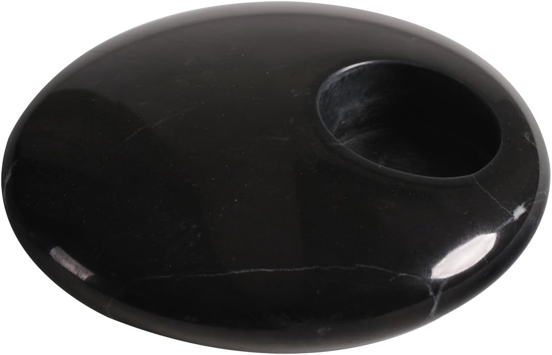 Yuchengstone Teelichthalter oder Kerzenhalter Naturstein massiv Marmor schwarz rund, Schwarz