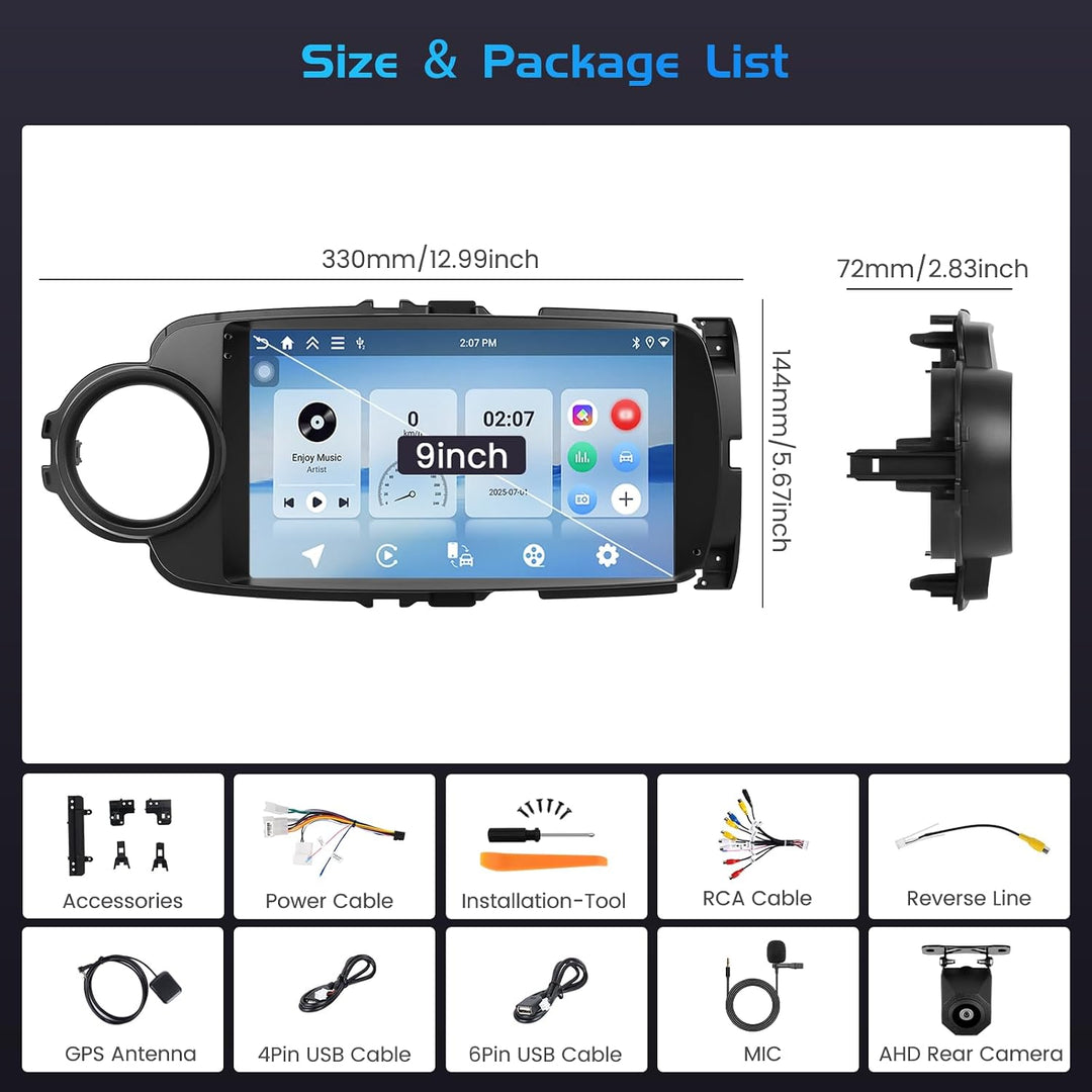 Inefala 4+64G Autoradio für Toyota Yaris Grmn 2012-2017 Android 15 mit 9'' In-Cell Bildschirm Unters