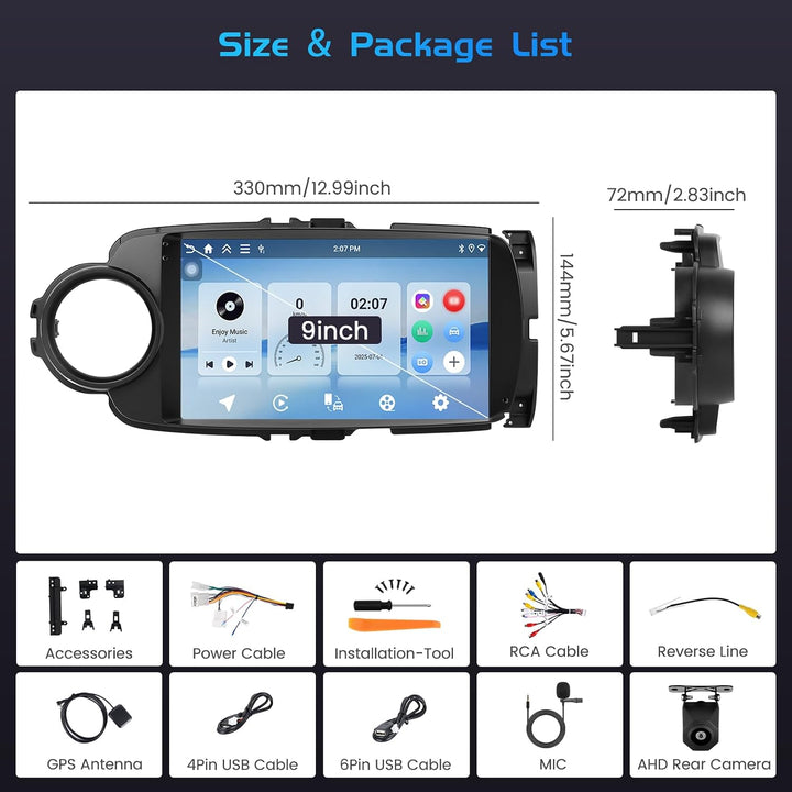 Inefala 4+64G Autoradio für Toyota Yaris Grmn 2012-2017 Android 15 mit 9'' In-Cell Bildschirm Unters