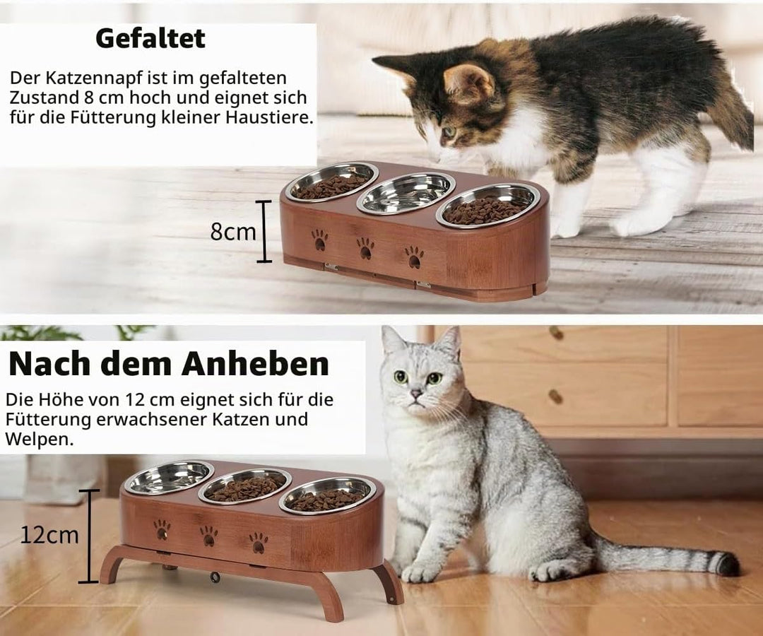 JAZUIHA Katzennapf Erhöht, geneigte Futternapf 3er Set, ergonomischer Fressnapf höhenverstellbar, Fu