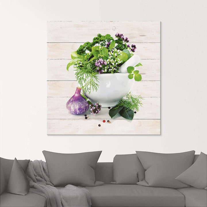 ARTland Glasbilder Wandbild Glas Bild einteilig 50x50 cm Quadratisch Stillleben Kräuter Gewürze Küch
