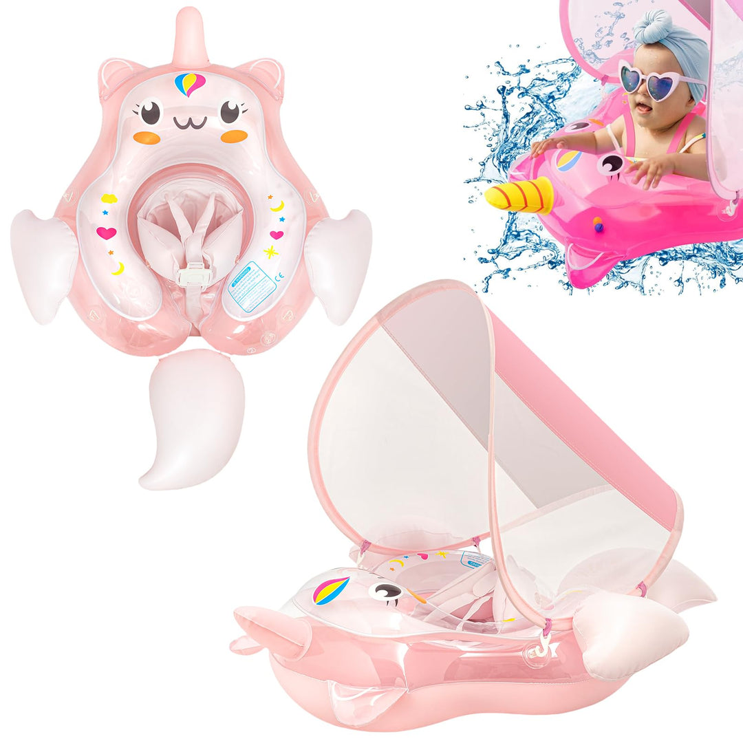 Baby Schwimmring mit UPF50+Sonnendach für ab 3-24 Monate,Aufblasbare Schwimmtrainer Schwimmhilfe Bab