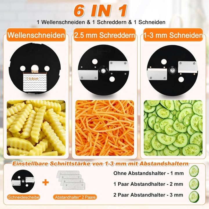 Anatole 6 in 1 Gemüseschneider Elektrisch Würfelschneider Professionell Gemüsehobel Wellenschneider