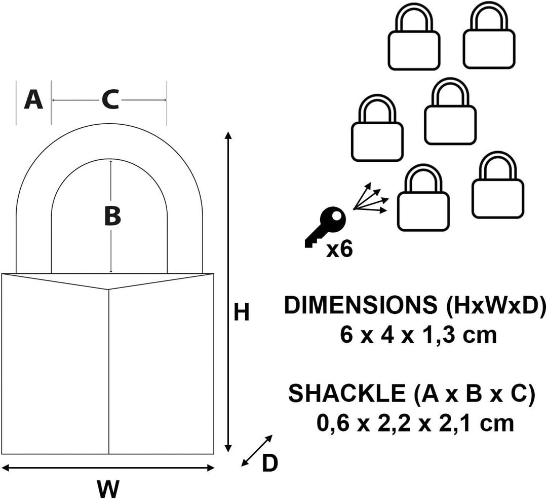 Master Lock 140EURSIX 6-er Pack Schlüssel Vorhängeschlösser aus Massivmessing, Gold, 6 x 4 x 1,3