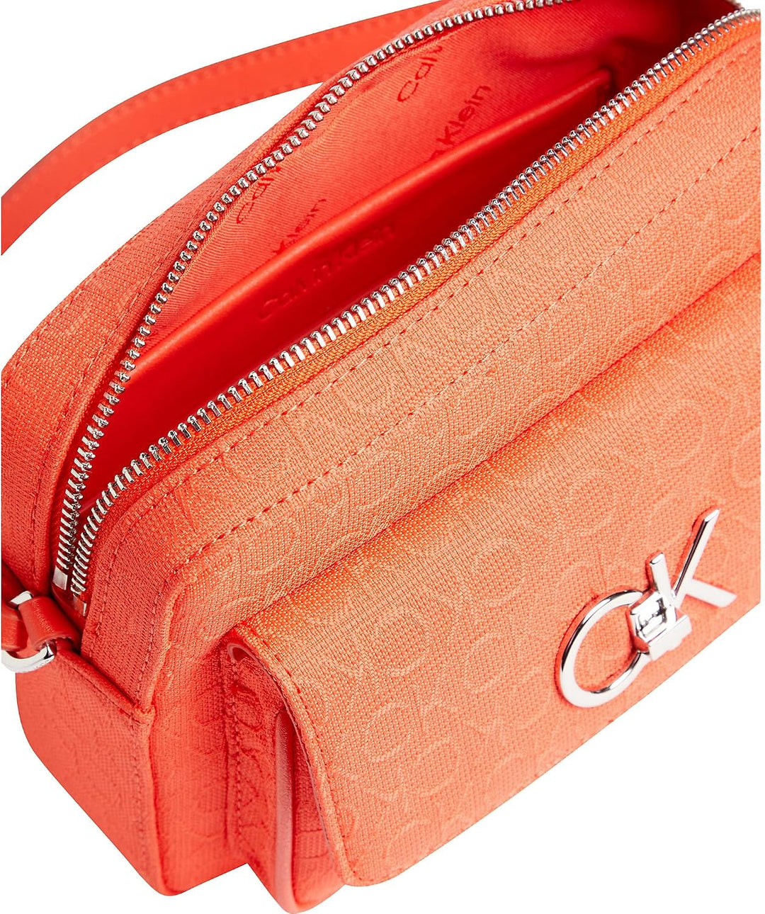 Calvin Klein Re-Lock Camera Bag W/Flap Jacquard Deep Orange
