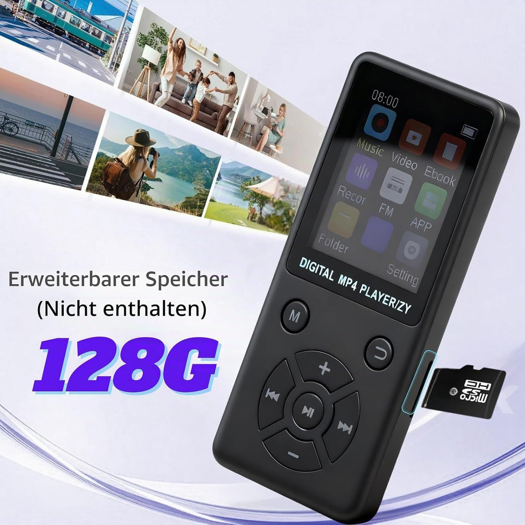 MP3-Player/MP4-Player 64GB Bluetooth 5.0 HiFi MP3 Musik-Player, 1,8-Zoll-LCD-Bildschirm Musikplayer