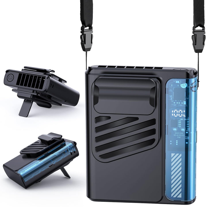 Tragbarer Taillen Clip Ventilator - 4000mAH Schwarz Aufladbar, 10000RPM, Tshirt Ventilator mit LED-D
