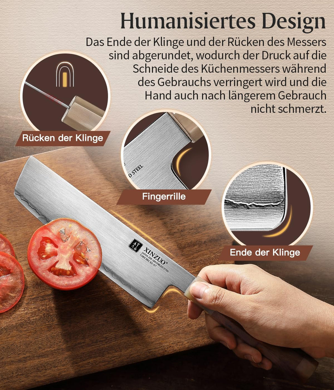 XINZUO Japanischer Stahl Nakirimesser 18.3cm Küchenmesser, Handgeschmiedet Kochmesser Japanischer ZD