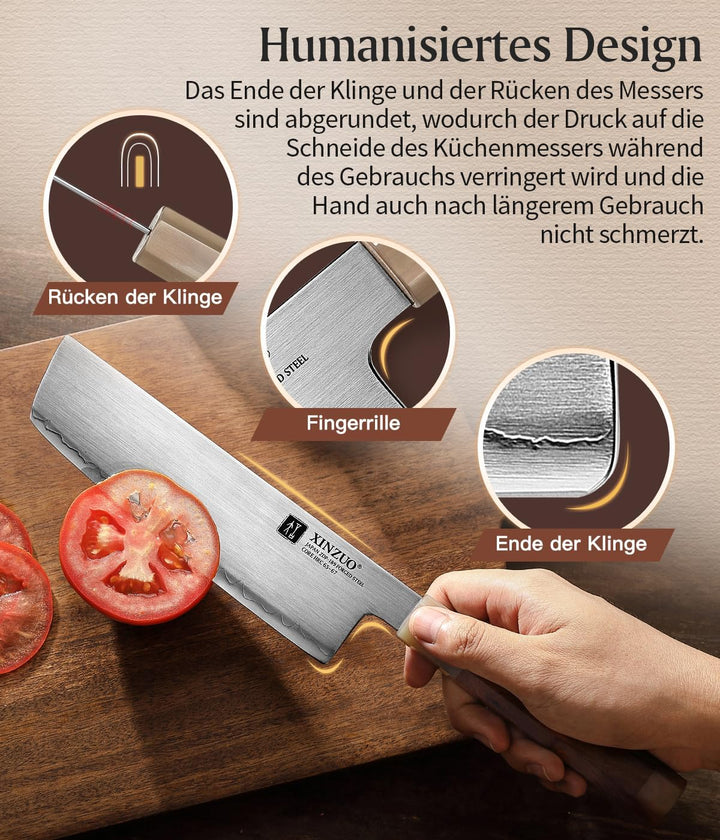 XINZUO Japanischer Stahl Nakirimesser 18.3cm Küchenmesser, Handgeschmiedet Kochmesser Japanischer ZD