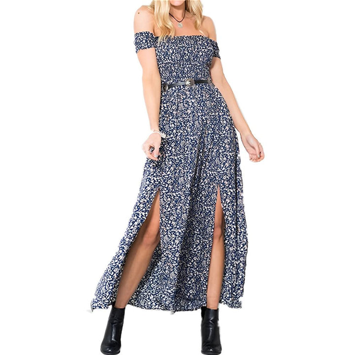 Coloody Sommerkleid Damen Lang Off Shoulder Maxikleider für Damen Blumenrock Schlitz Kleider Strandm
