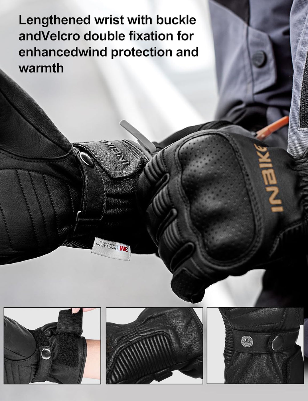 INBIKE Motorradhandschuhe Winter CE-Zertifiziert 100% Ziegenleder Motorrad Handschuhe Mit 250g/㎡ Thi
