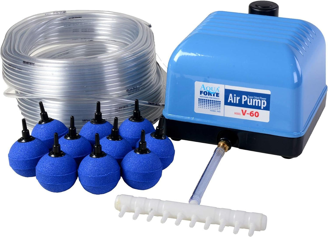 AquaForte Hi-Flow V-60 Luftpumpenset & Belüfterscheibe-/Platte 20cm, Anschluss 9mm V-60 Set Bundle m