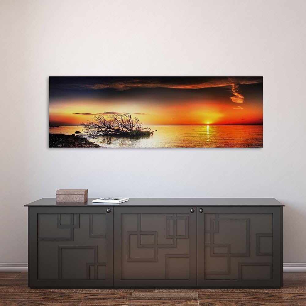 Feeby. Leinwandbild, Bilder, Wand Bild, Wandbilder, Kunstdruck 100x40 cm, SONNENUNTERGANG, MEER, NAT